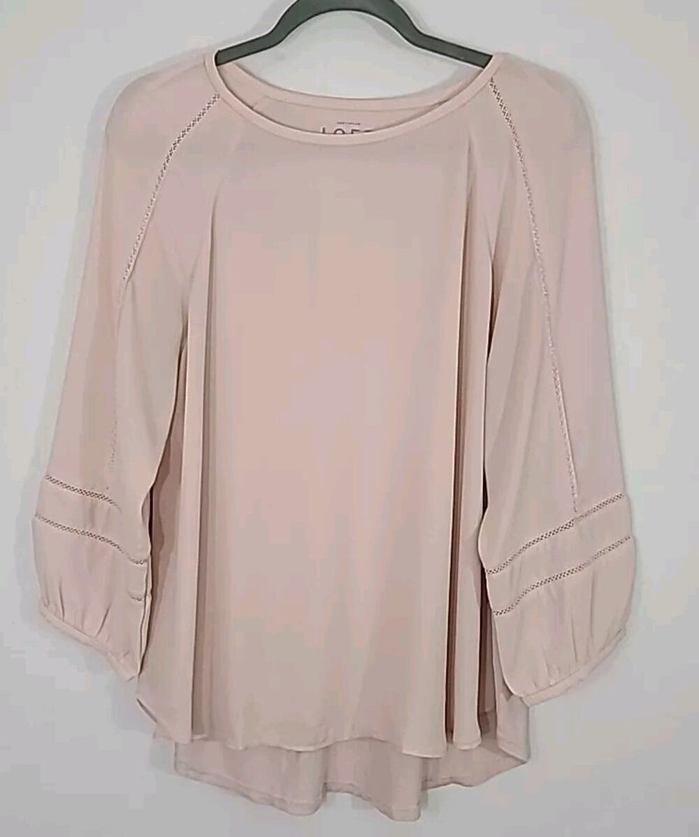 Ann Taylor Loft S. Large pink blouse semi sheer long sleeve Romantic Victorian